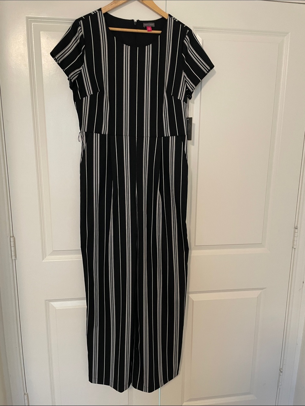 Vince Camuto NWT Black  & White Vertical Stripe Jumpsuit M